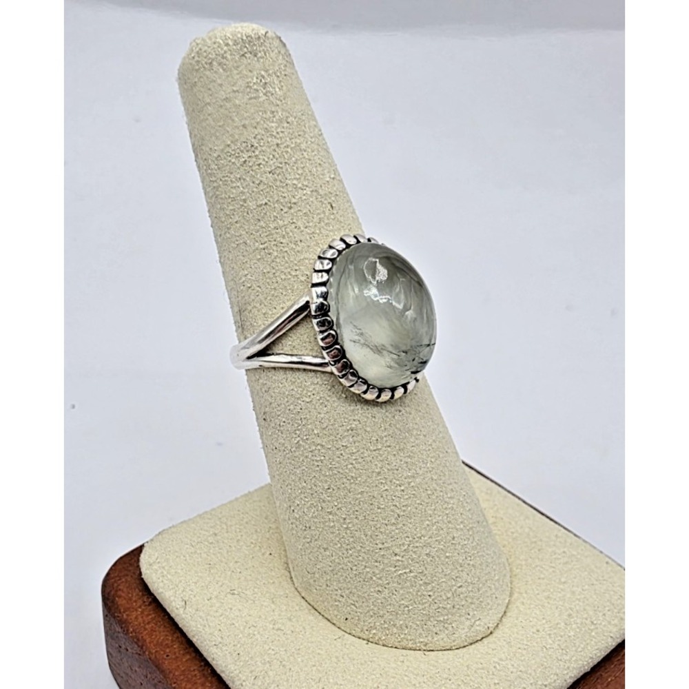 Natural Genuine Green Oval Prehnite Sterling Silver 925 Ring Size 7.5 Beautiful‎